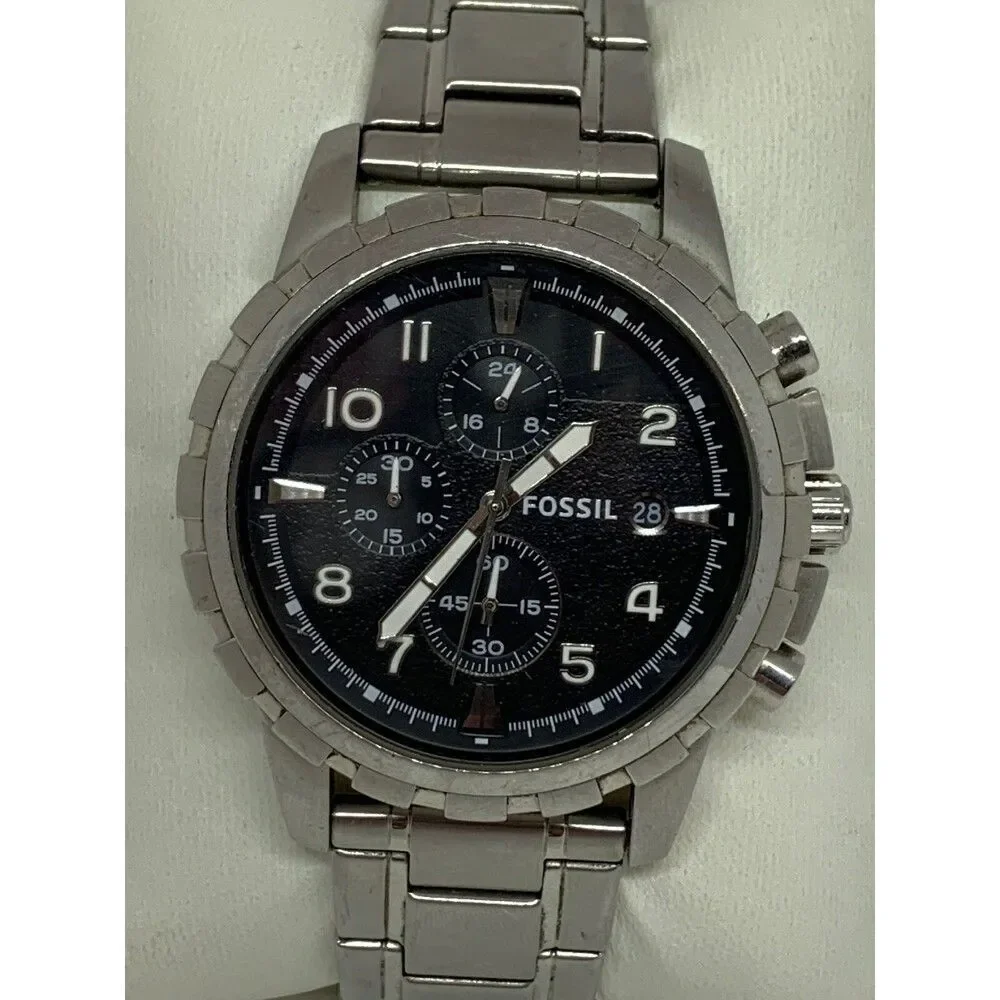 Fossil FS4642 Men's Silver Stainless Steel Analog Black Dial Quartz Watch E299